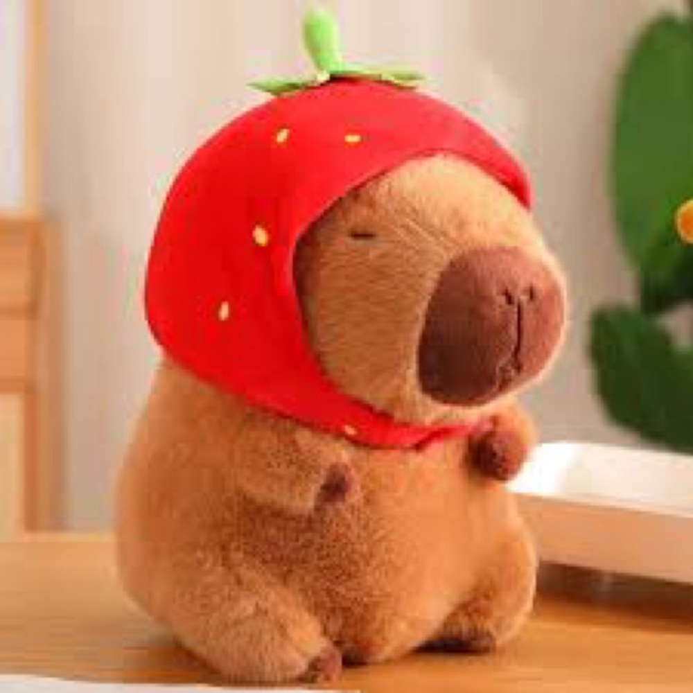 Fluffy Strawberry Removable Hat Capybara Stuffed Animal Shoulder Backpack